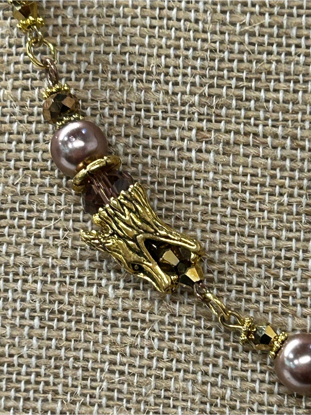 Gold plated faux pearl crystal wolf necklace